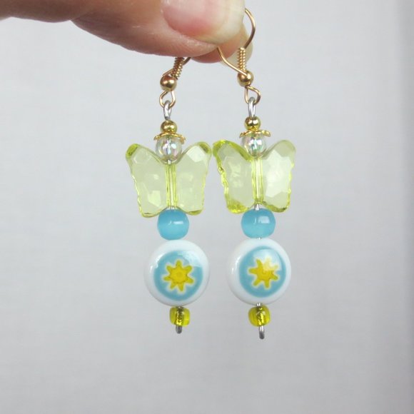 New Blue & Yellow Hand Crafted Butterfly Earrings - Picture 2 of 6